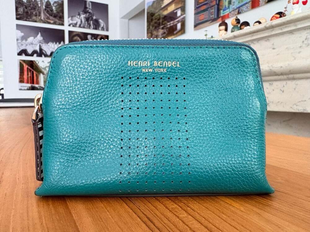 Henri Bendel New York Teal Leather Cosmetic Pouch EUC